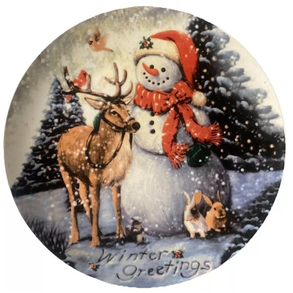 Vintage “Winter Greetings” Snowman Decorative Dinner Plate - Picture 1 of 2